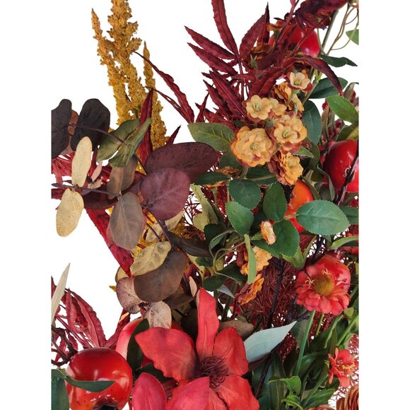 Artificial Fall Faux Floral Bouquet 13 Stems Red & Yellow Flowers Mixed Foliage - Picture 9 of 16